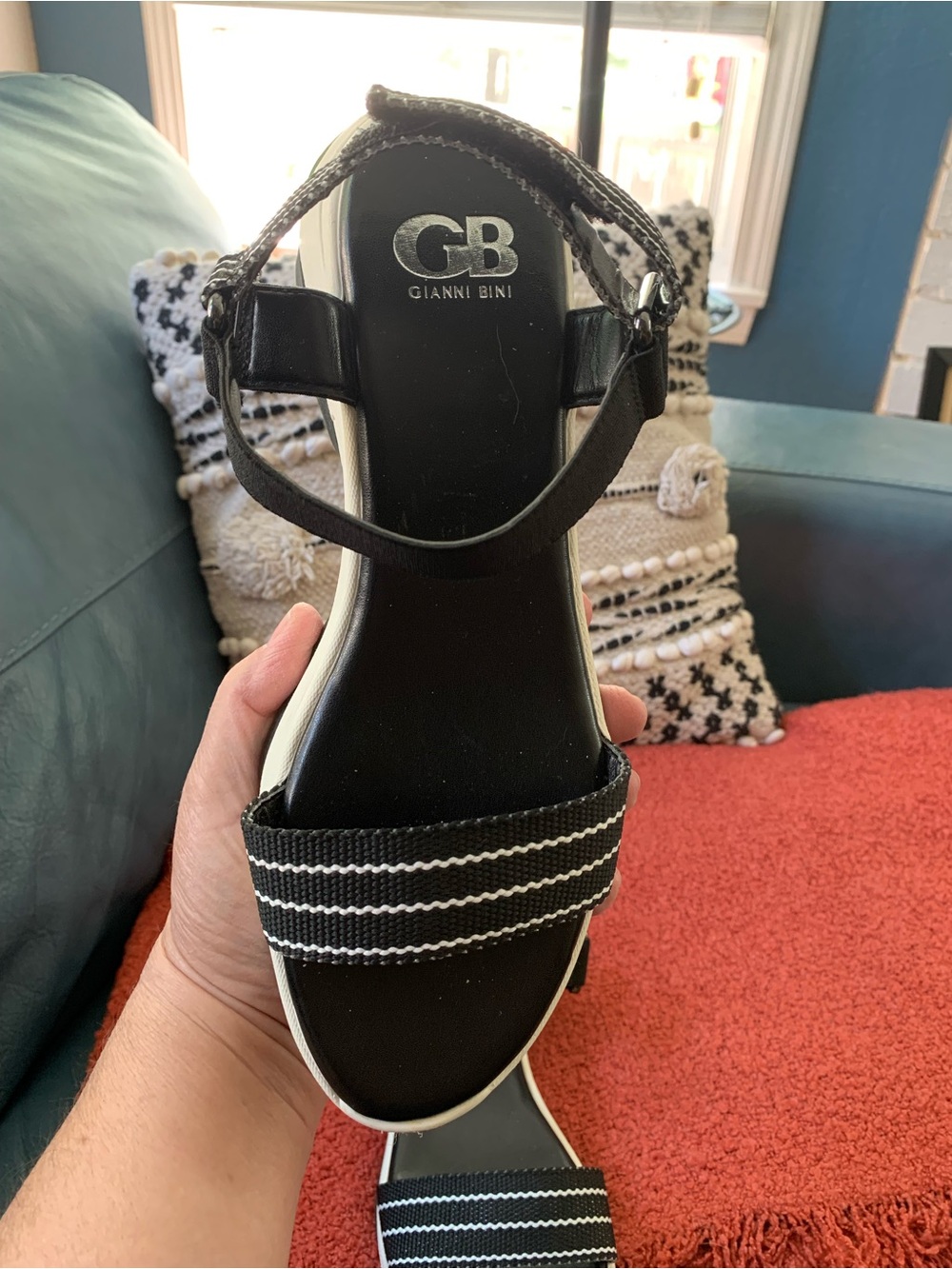 Gianni Bini Black and White Striped Platform Sandals - Women’s Size: 7-1/2 Med.